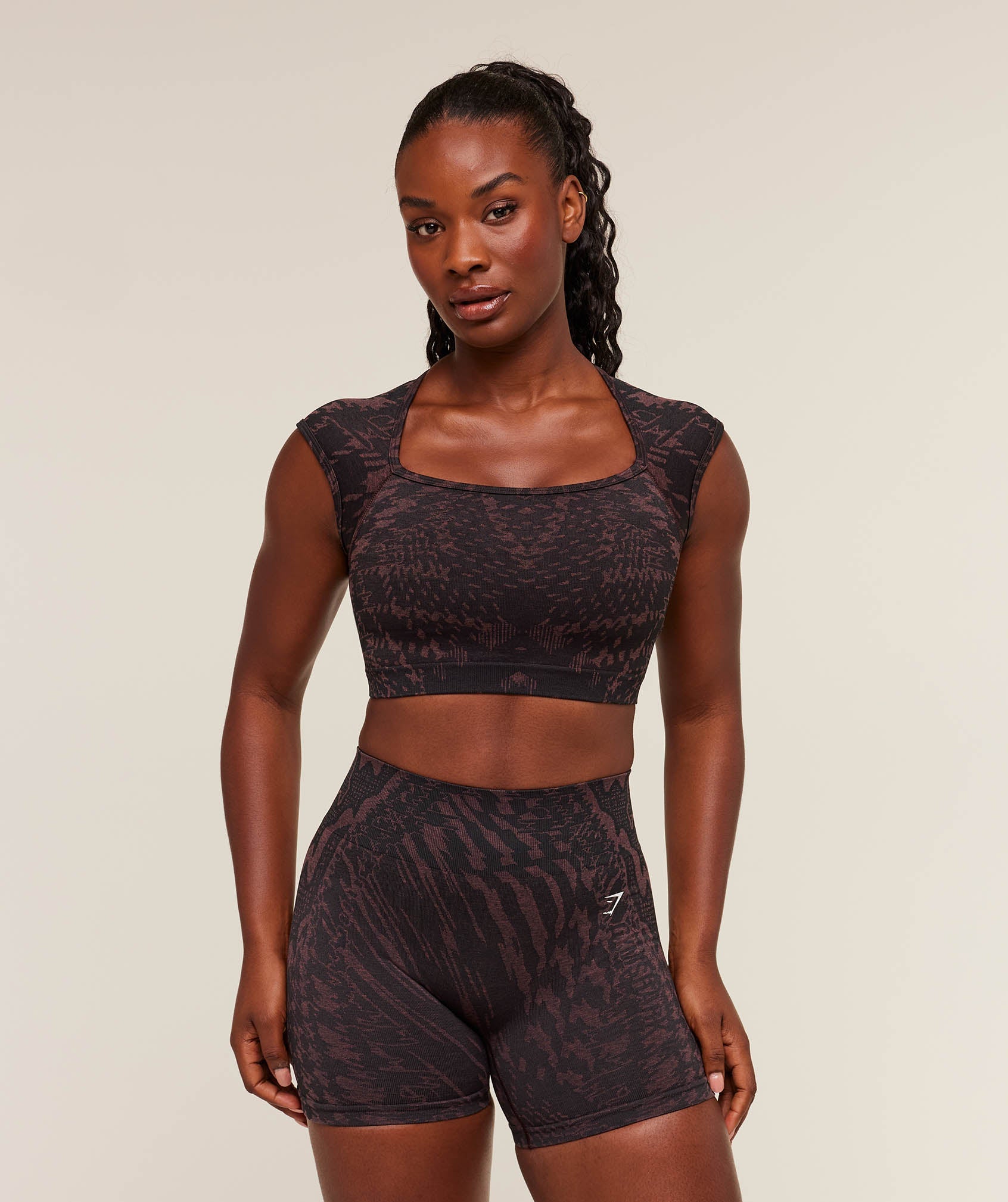 Women's Gymshark Adapt Houndstooth Midi Top Black