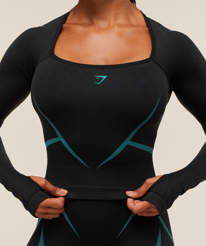 Women's Gymshark Apex Lift Seamless Long Sleeve Crop Top Black