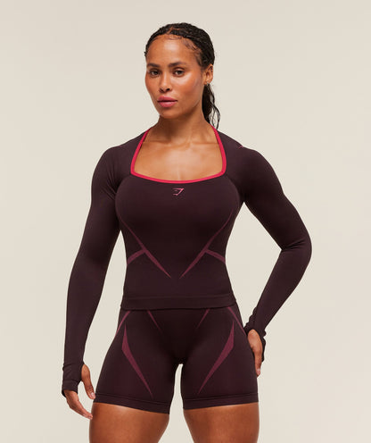 Women's Gymshark Apex Lift Seamless Long Sleeve Crop Top Cherry Purple