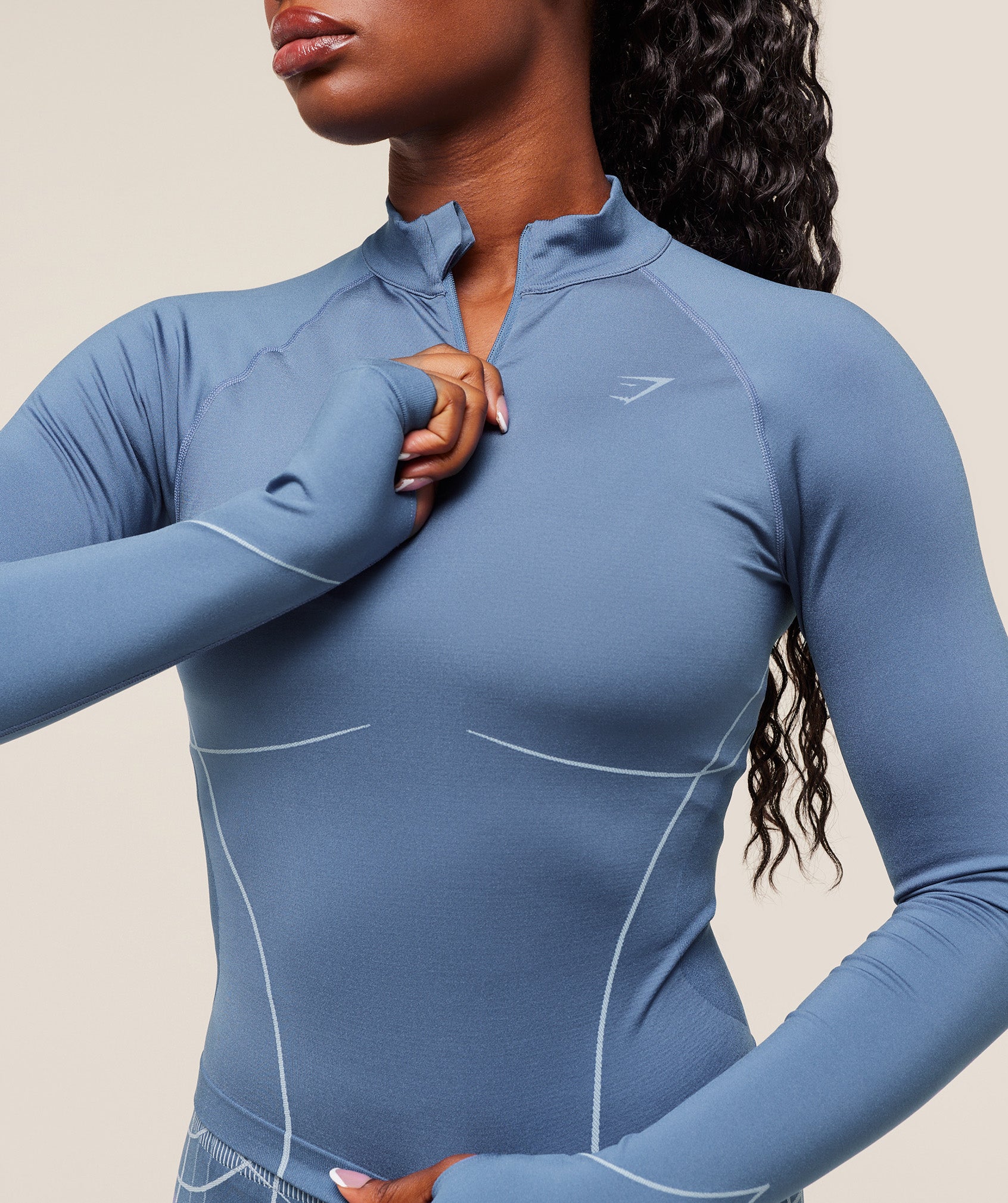 Women's Gymshark Apex Seamless 1/4 Zip Pullover Worn Blue