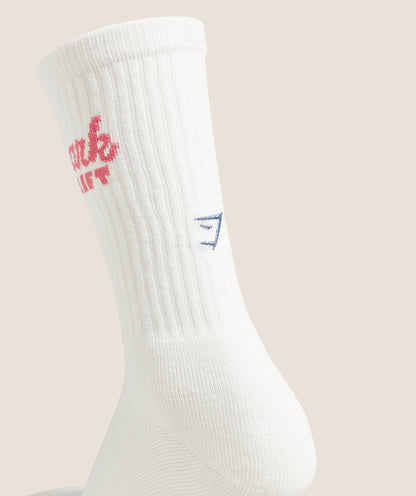 Women's Gymshark Apres Lift Graphic Crew Sock Single Soft White