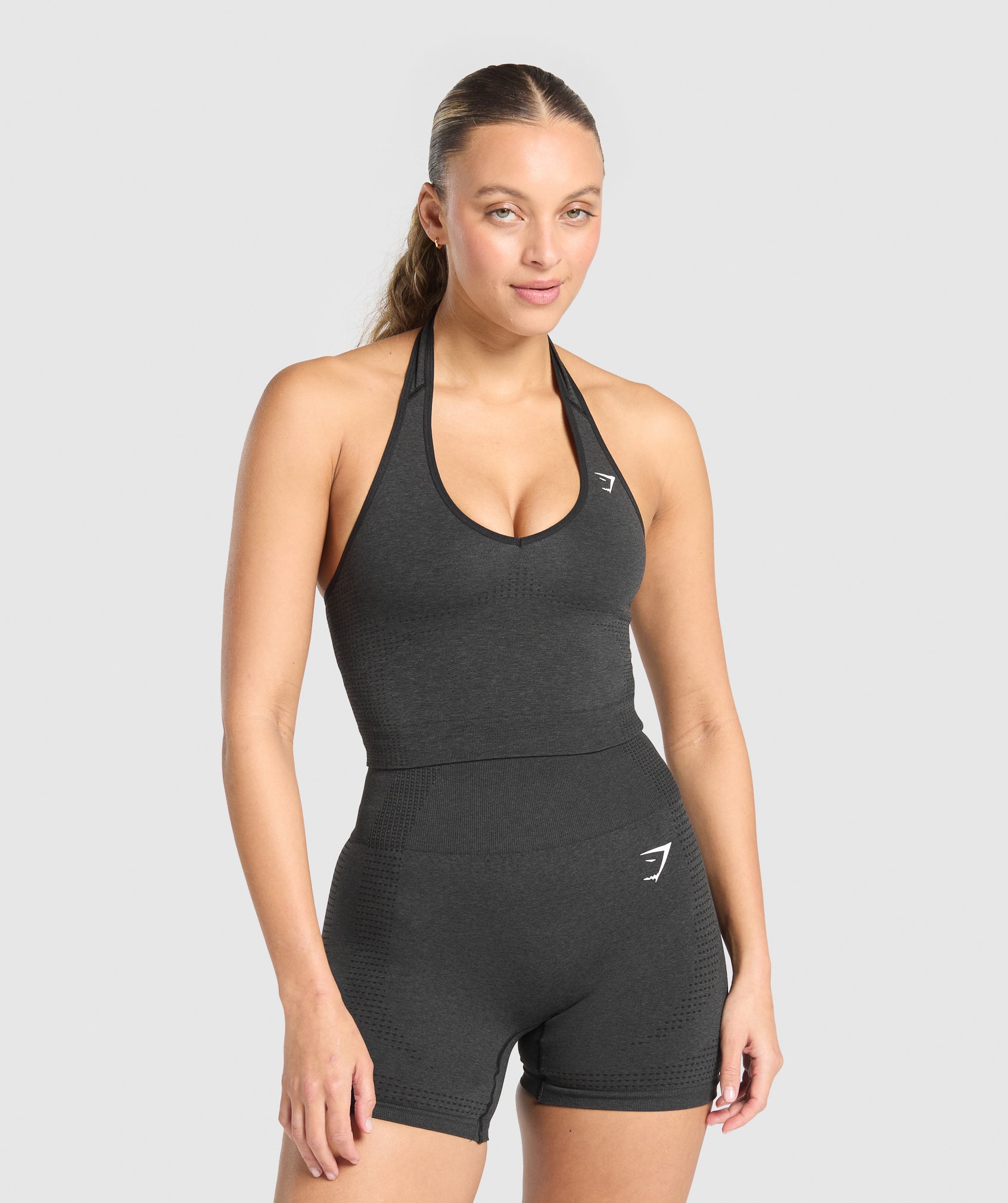 Women's Gymshark Vital Halter Neck Tank With Shelf Black Marl