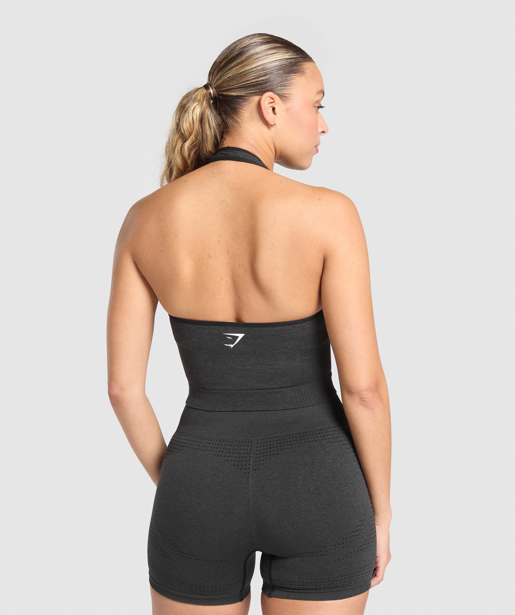 Women's Gymshark Vital Halter Neck Tank With Shelf Black Marl