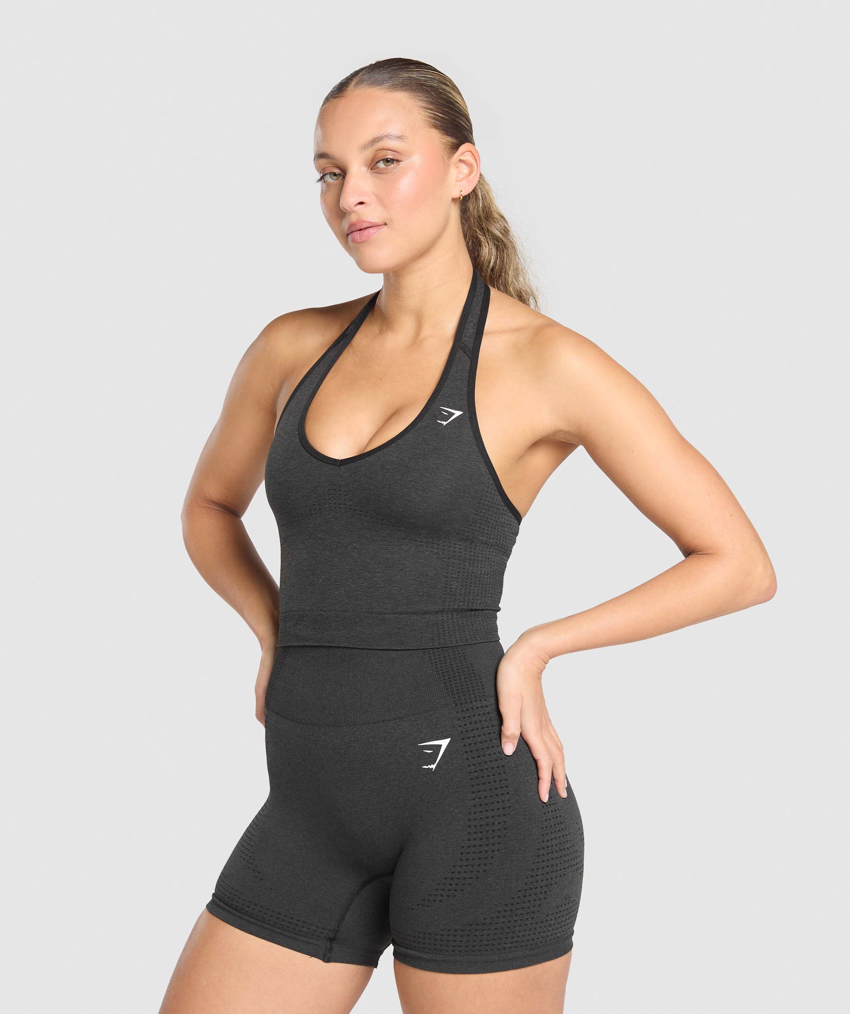 Women's Gymshark Vital Halter Neck Tank With Shelf Black Marl