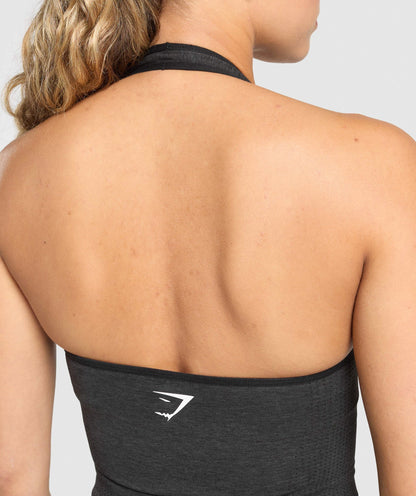 Women's Gymshark Vital Halter Neck Tank With Shelf Black Marl