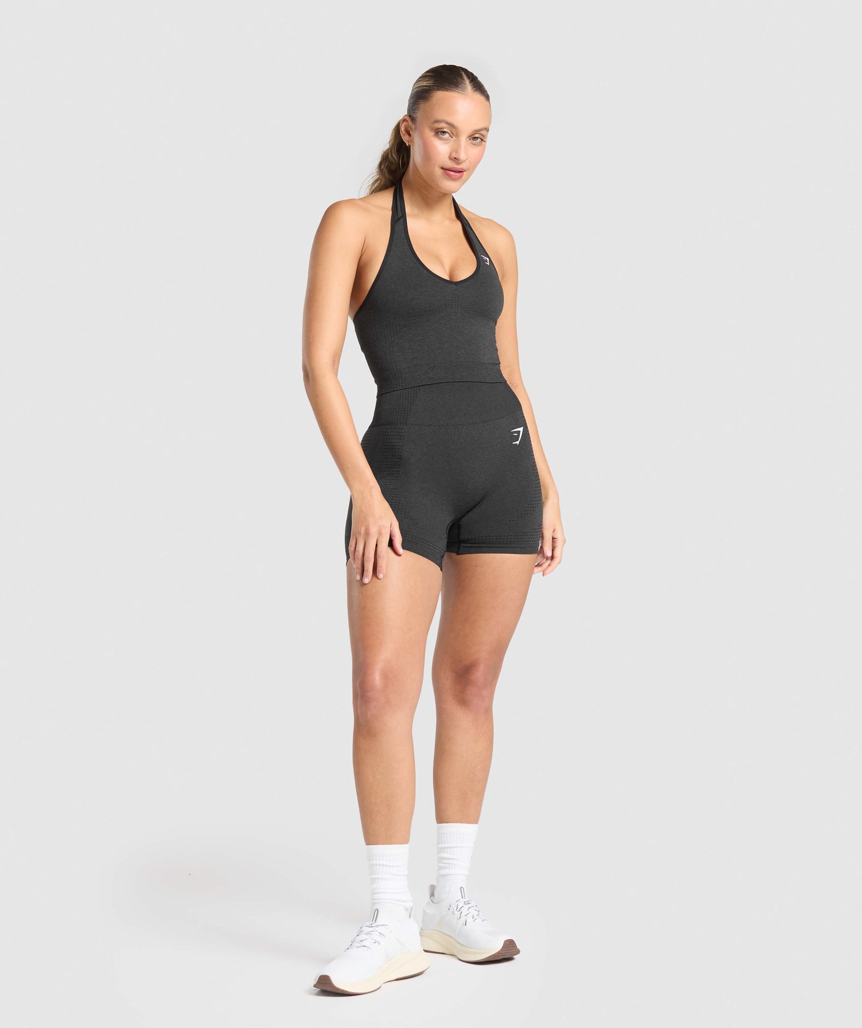 Women's Gymshark Vital Halter Neck Tank With Shelf Black Marl