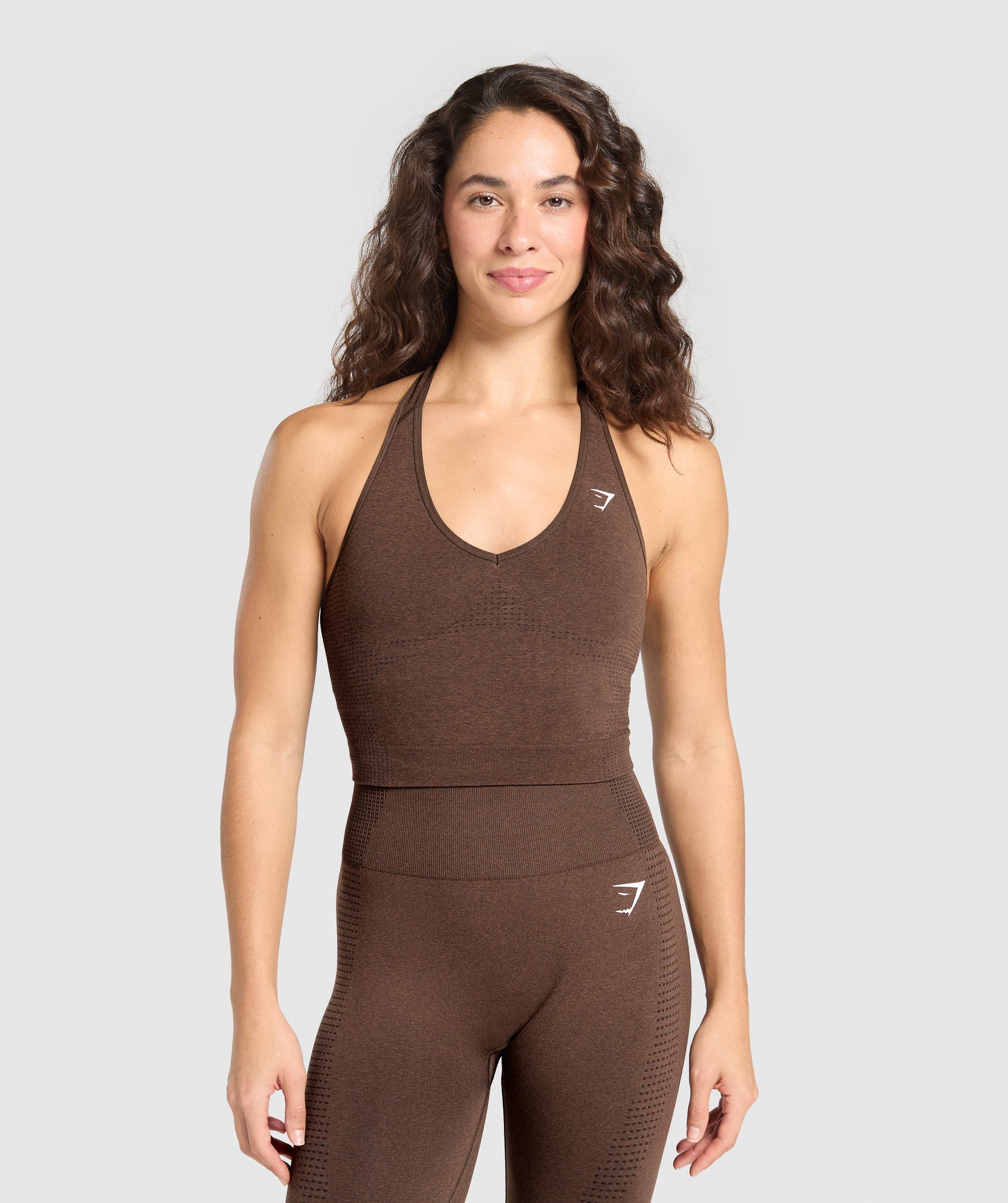 Women's Gymshark Vital Halter Neck Tank With Shelf Espresso Marl