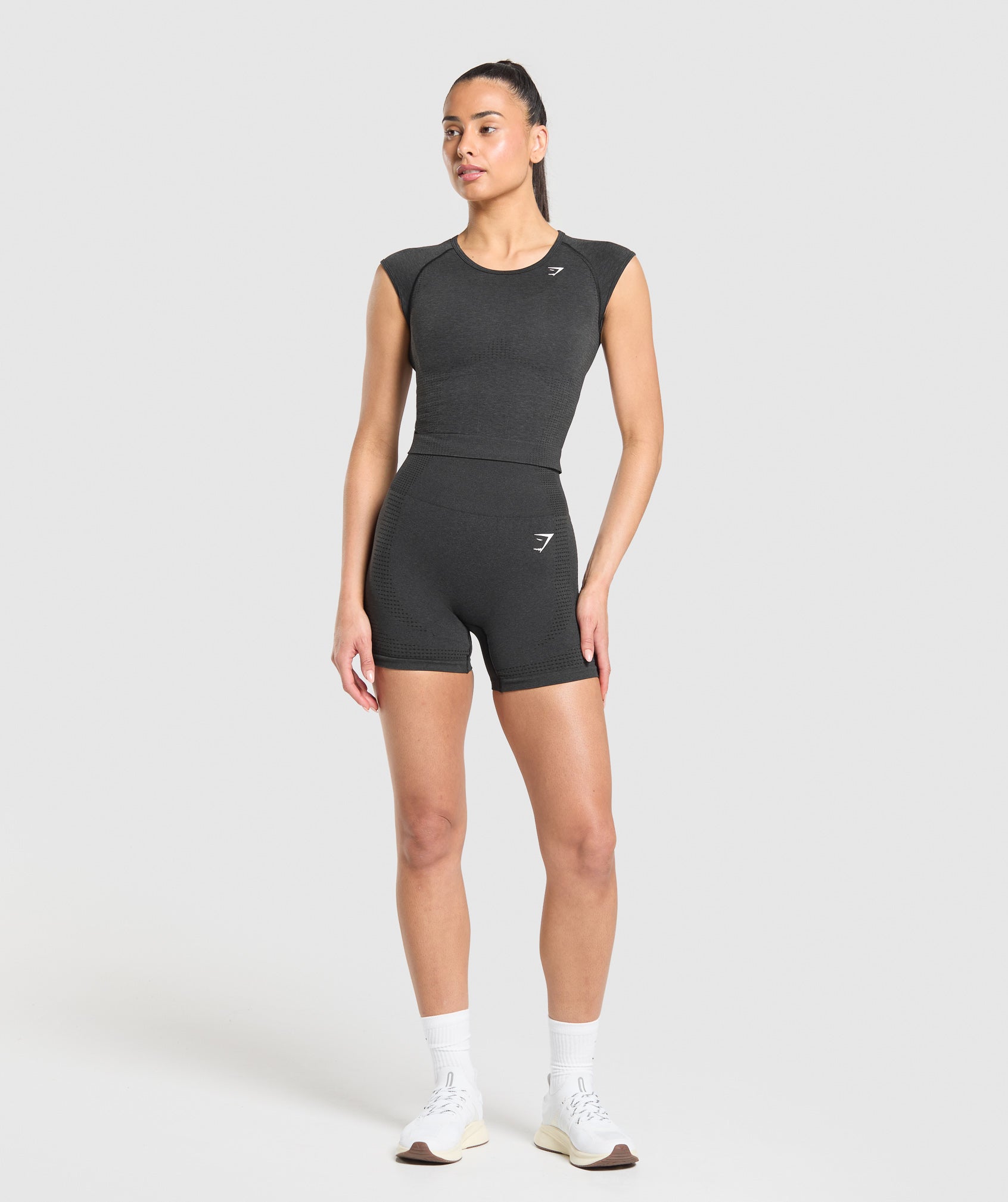 Women's Gymshark Vital Scoop Neck Top Black Marl