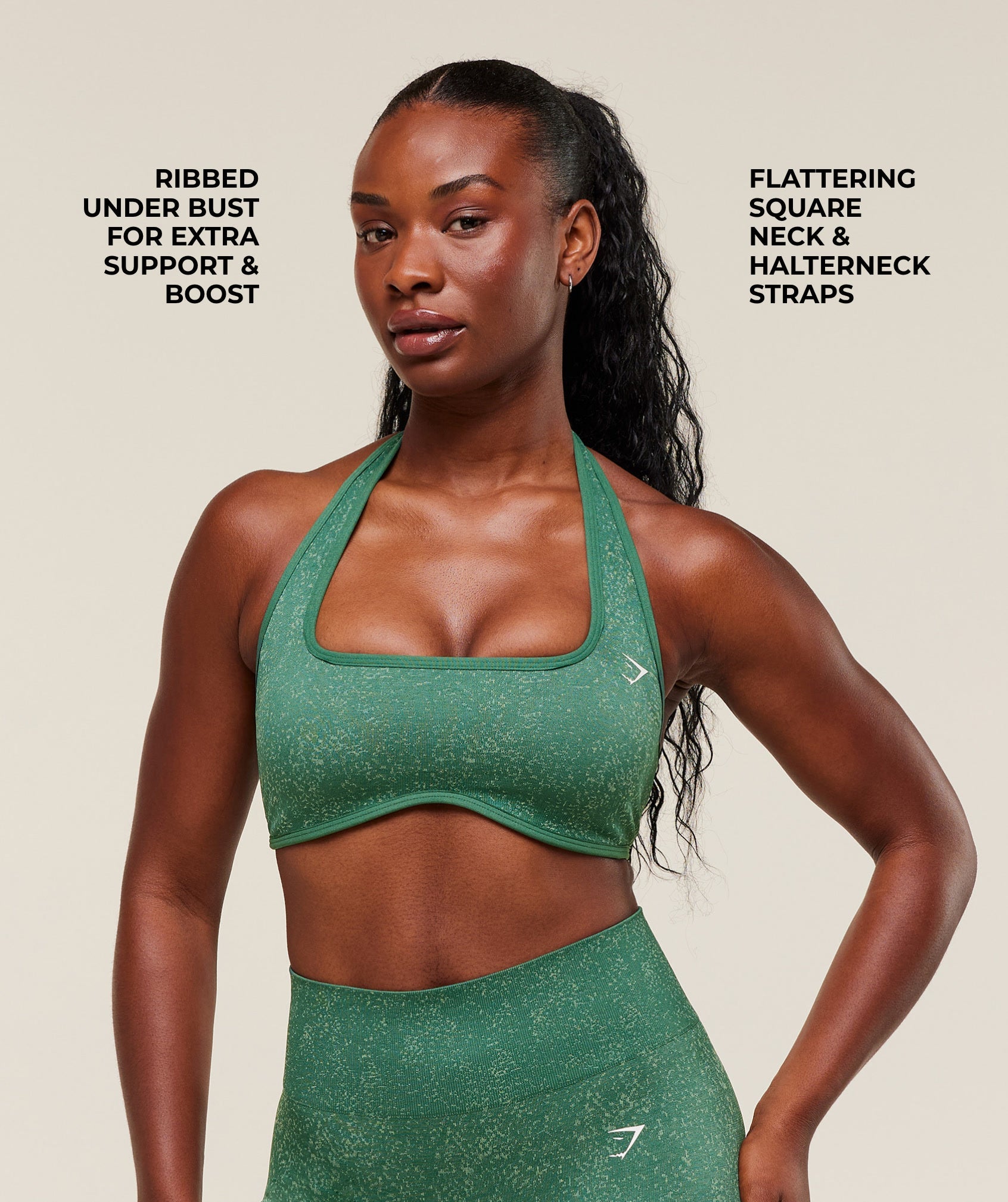 Women's Gymshark Adapt Fleck X Whitney Halterneck Sports Bra Lift Green
