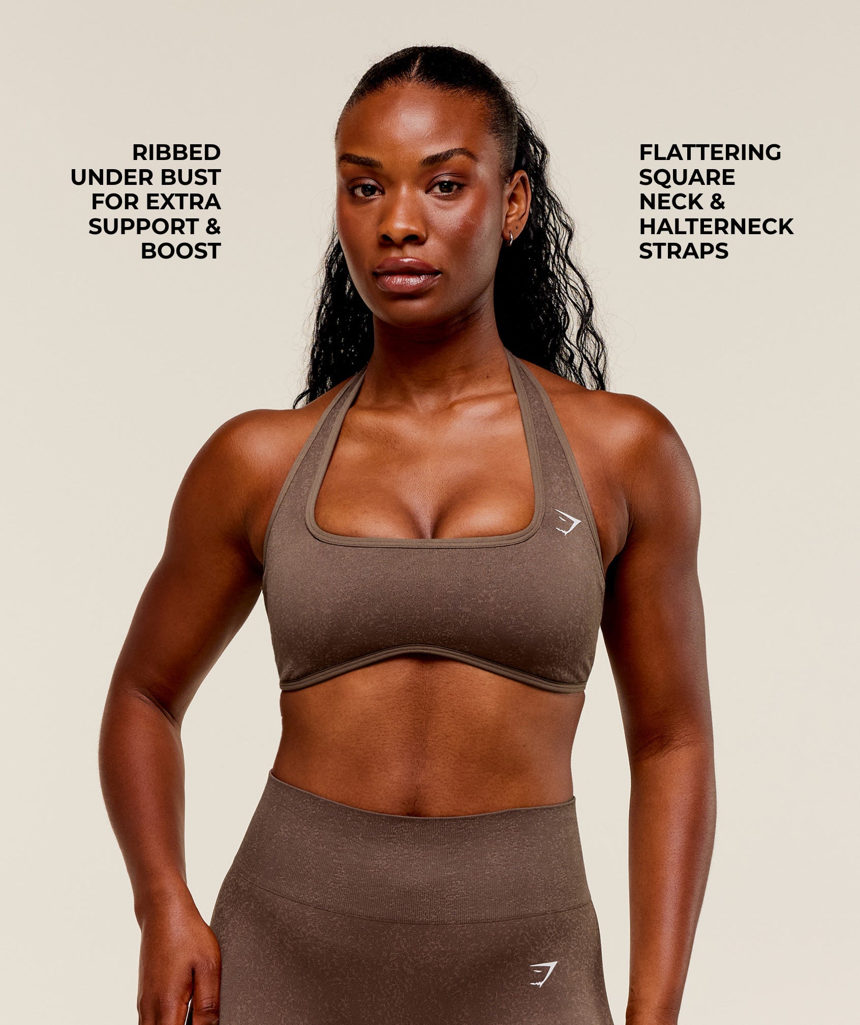 Women's Gymshark Adapt Fleck X Whitney Halterneck Sports Bra Soft Brown