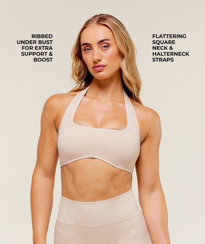 Women's Gymshark Adapt Fleck X Whitney Halterneck Sports Bra Coconut White