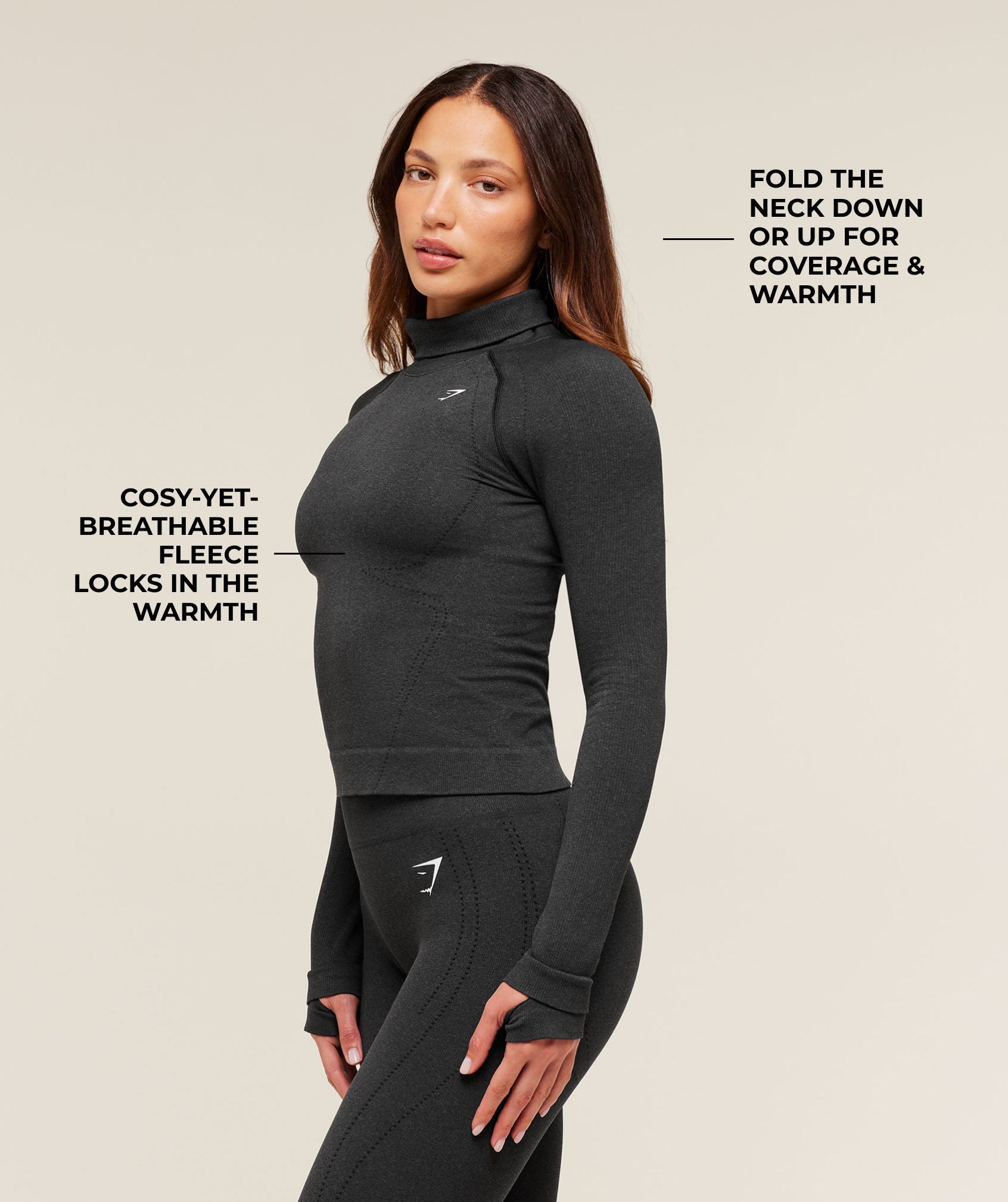 Women's Gymshark Vital Warm Long Sleeve Top Black Marl