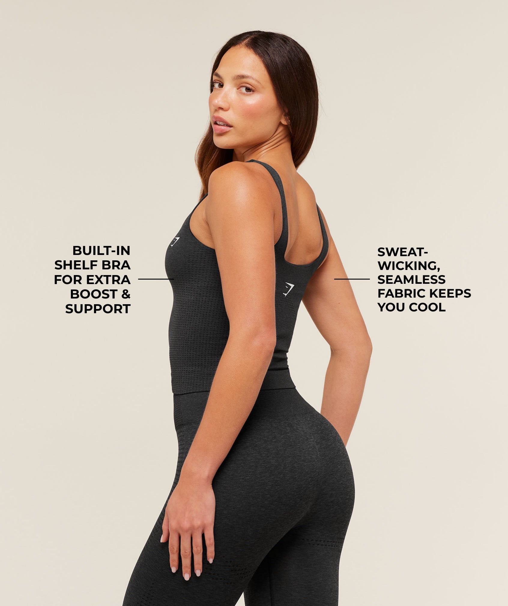 Women's Gymshark Vital Tank With Shelf Black Marl