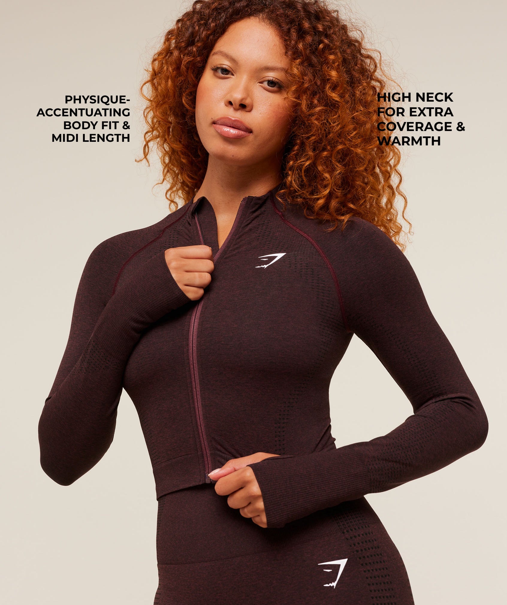 Women's Gymshark Vital Midi Zip Up Jacket Rich Maroon