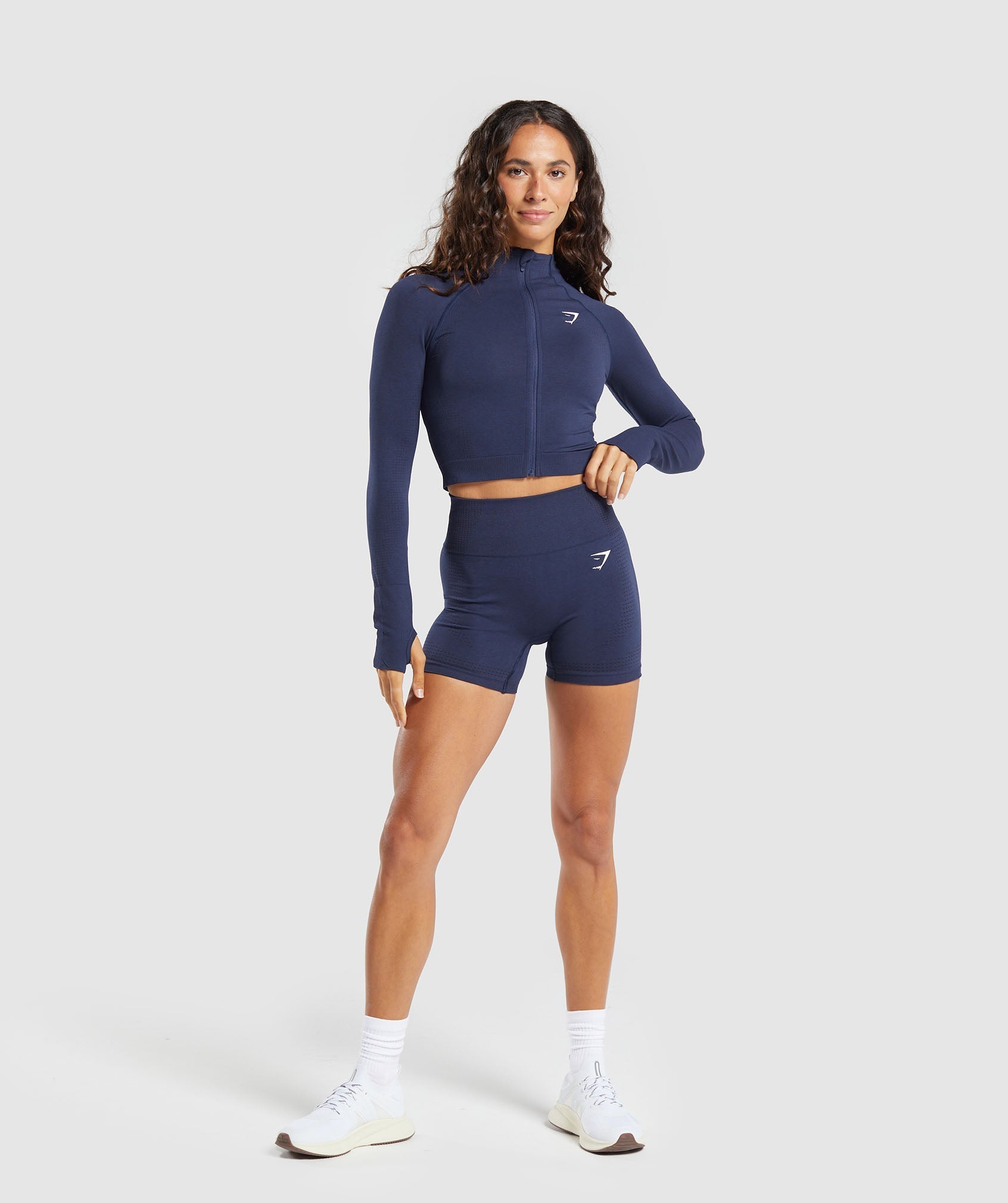 Women's Gymshark Vital Midi Zip Up Jacket Heavy Blue Marl