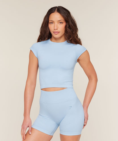 Women's Gymshark Poise Crew Neck Short Sleeve Top Chilled Blue