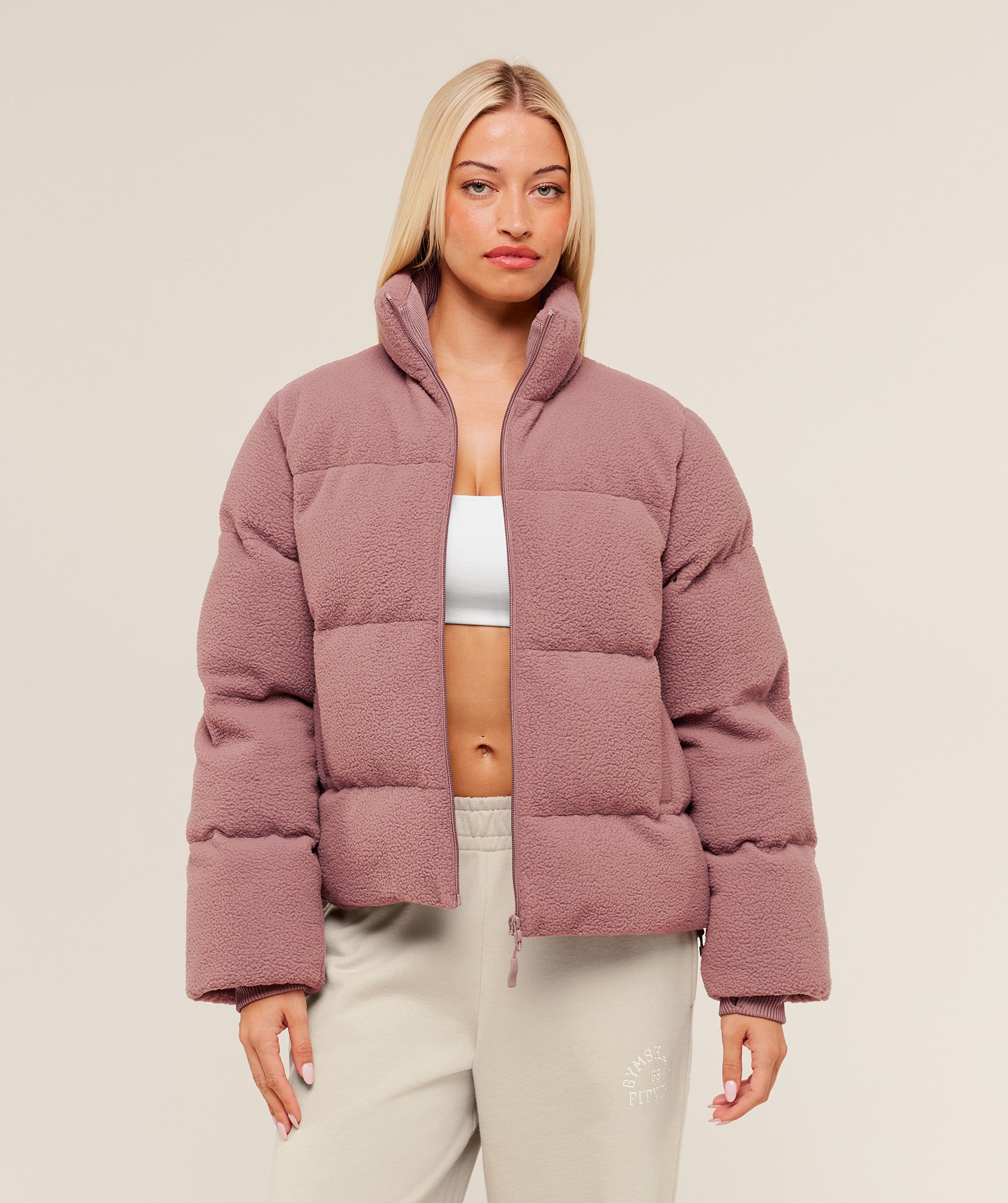Women's Gymshark Sherpa Puffer Jacket Chestnut Pink