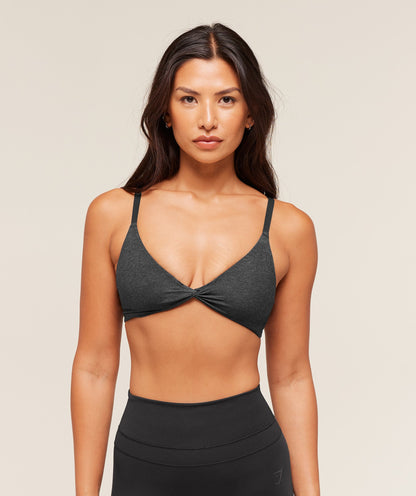 Women's Gymshark Cotton Twist Front Bralette Bros Midnight Black Marl