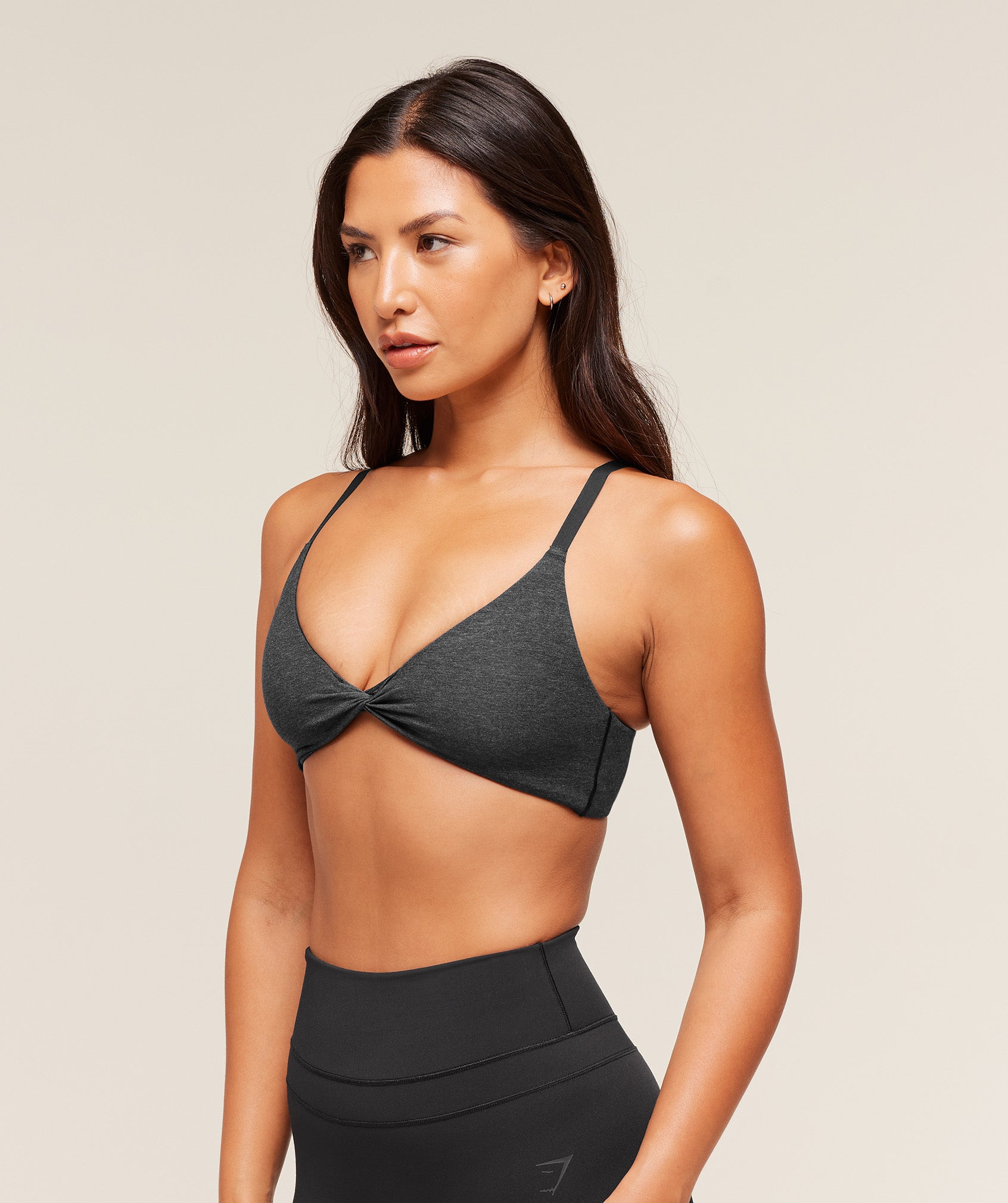Women's Gymshark Cotton Twist Front Bralette Bros Midnight Black Marl