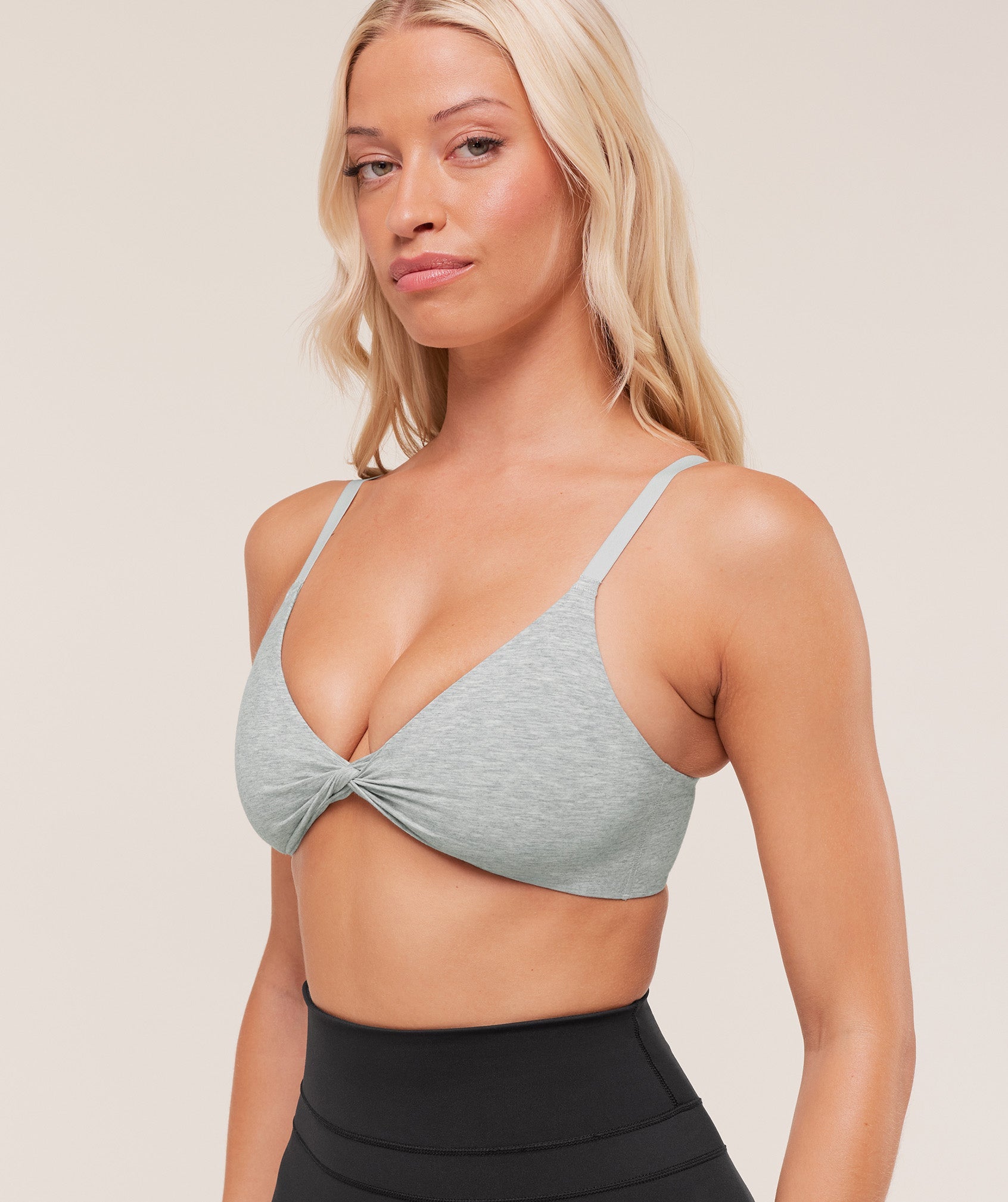 Women's Gymshark Cotton Twist Front Bralette Light Grey Core Marl