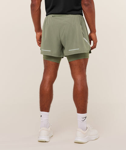 Gymshark Running 4" 2In1 Shorts Base Green