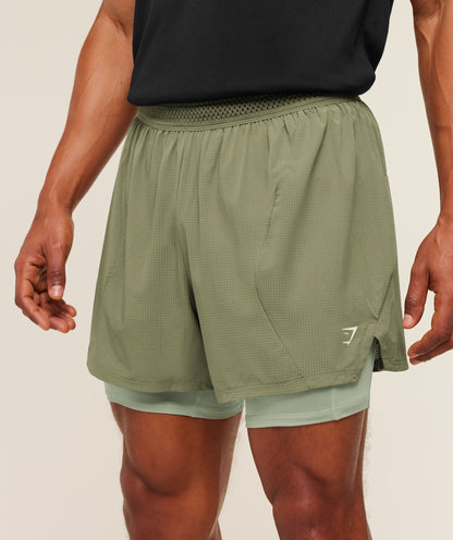 Gymshark Running 4" 2In1 Shorts Grounded Green
