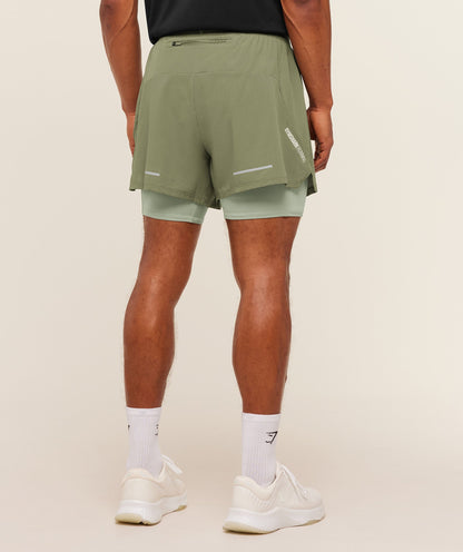 Gymshark Running 4" 2In1 Shorts Grounded Green