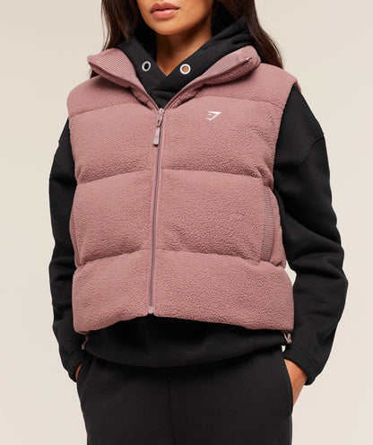 Women's Gymshark Borg Puffer Vest Chestnut Pink