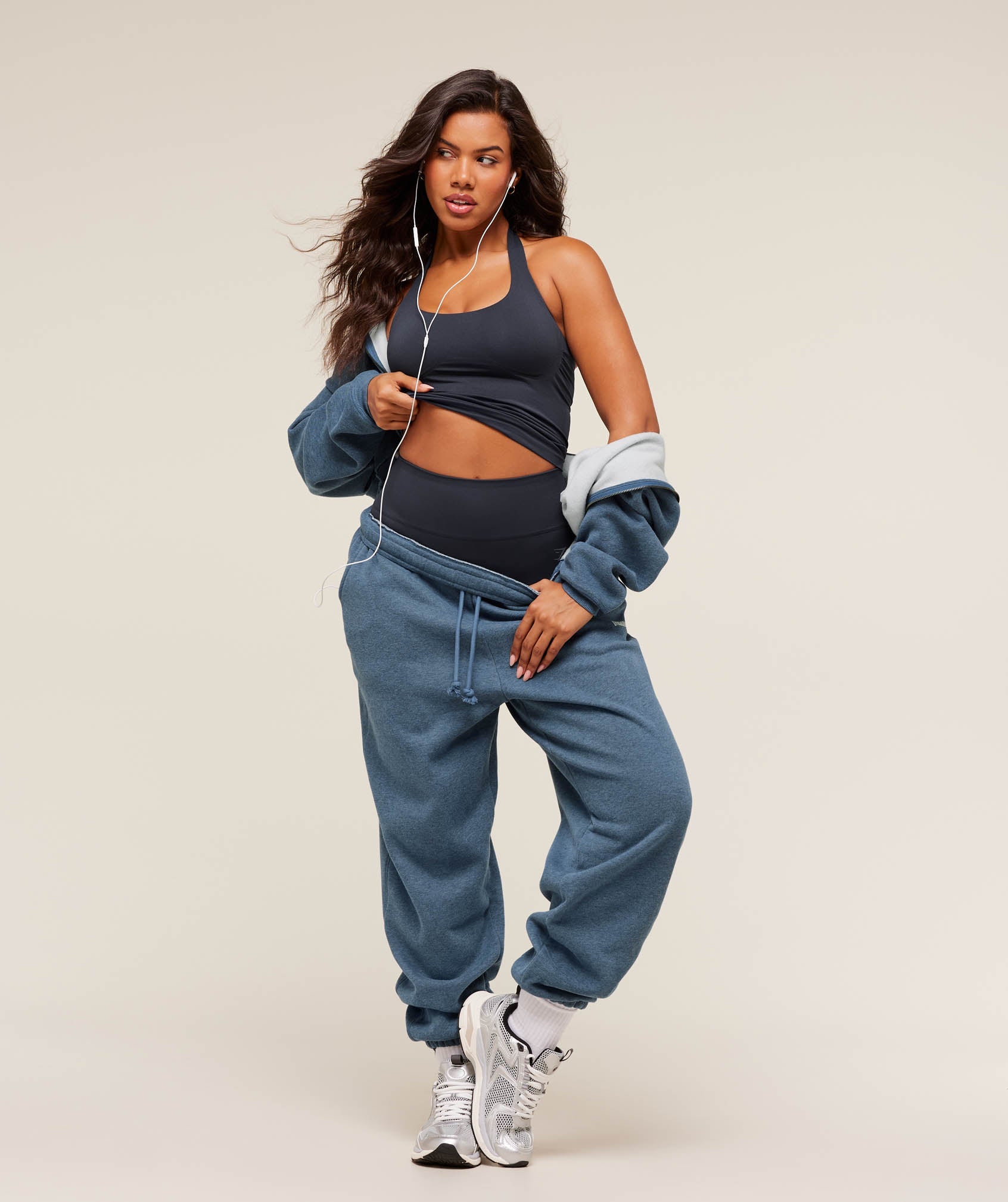 Women's Gymshark Cosy Luxe Zip Through Hoodie Compound Blue Marl