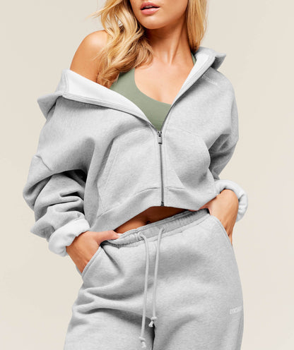 Women's Gymshark Cosy Luxe Zip Through Hoodie Soft Grey Marl
