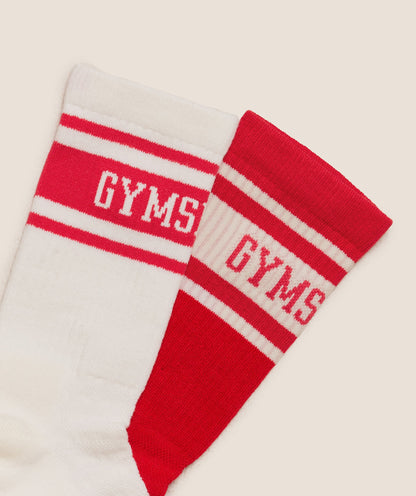 Women's Gymshark Collegiate Crew Sock 2Pk Athletic Red
