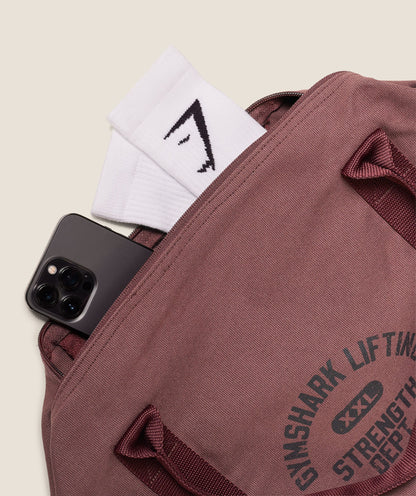 Gymshark Strength Dept Canvas Duffle Bag Burgundy Brown