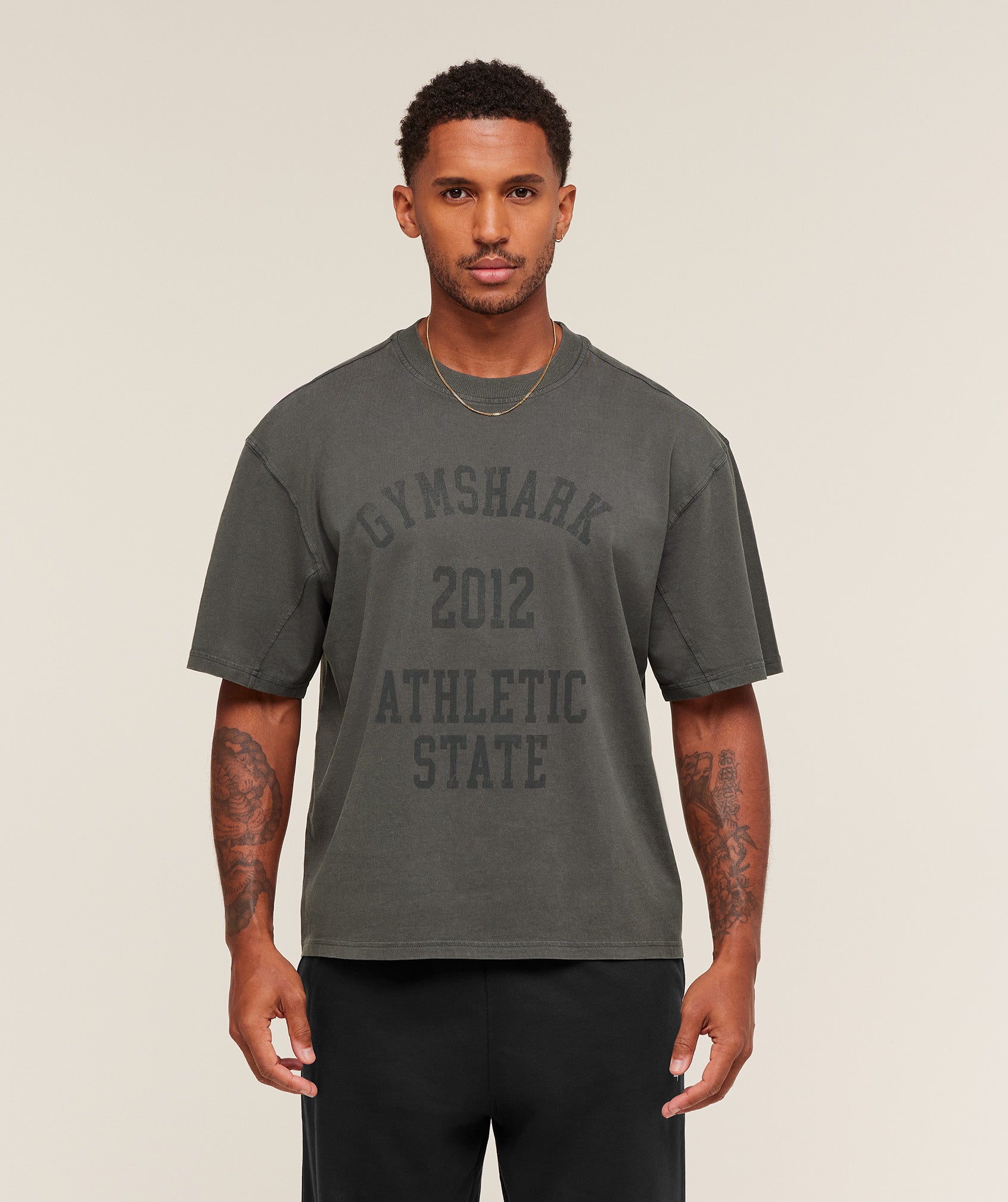 Gymshark Collegiate Washed T-Shirt Asphalt Grey