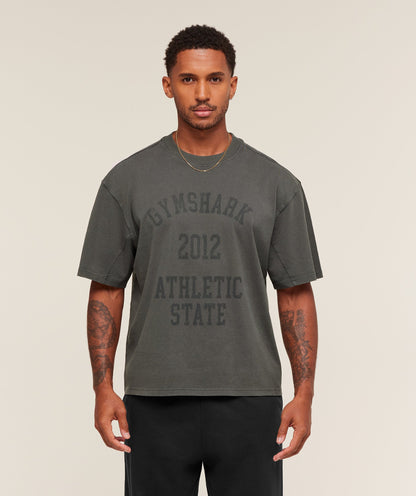 Gymshark Collegiate Washed T-Shirt Asphalt Grey