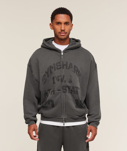 Gymshark Collegiate Washed Zip Up Hoodie Asphalt Grey