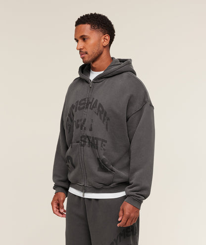 Gymshark Collegiate Washed Zip Up Hoodie Asphalt Grey