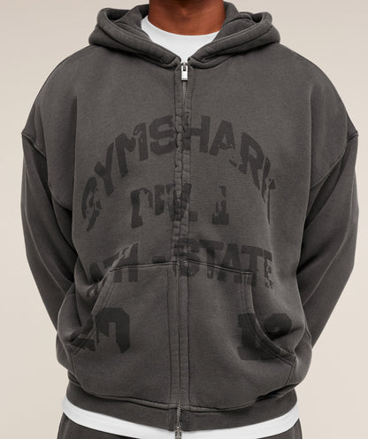 Gymshark Collegiate Washed Zip Up Hoodie Asphalt Grey