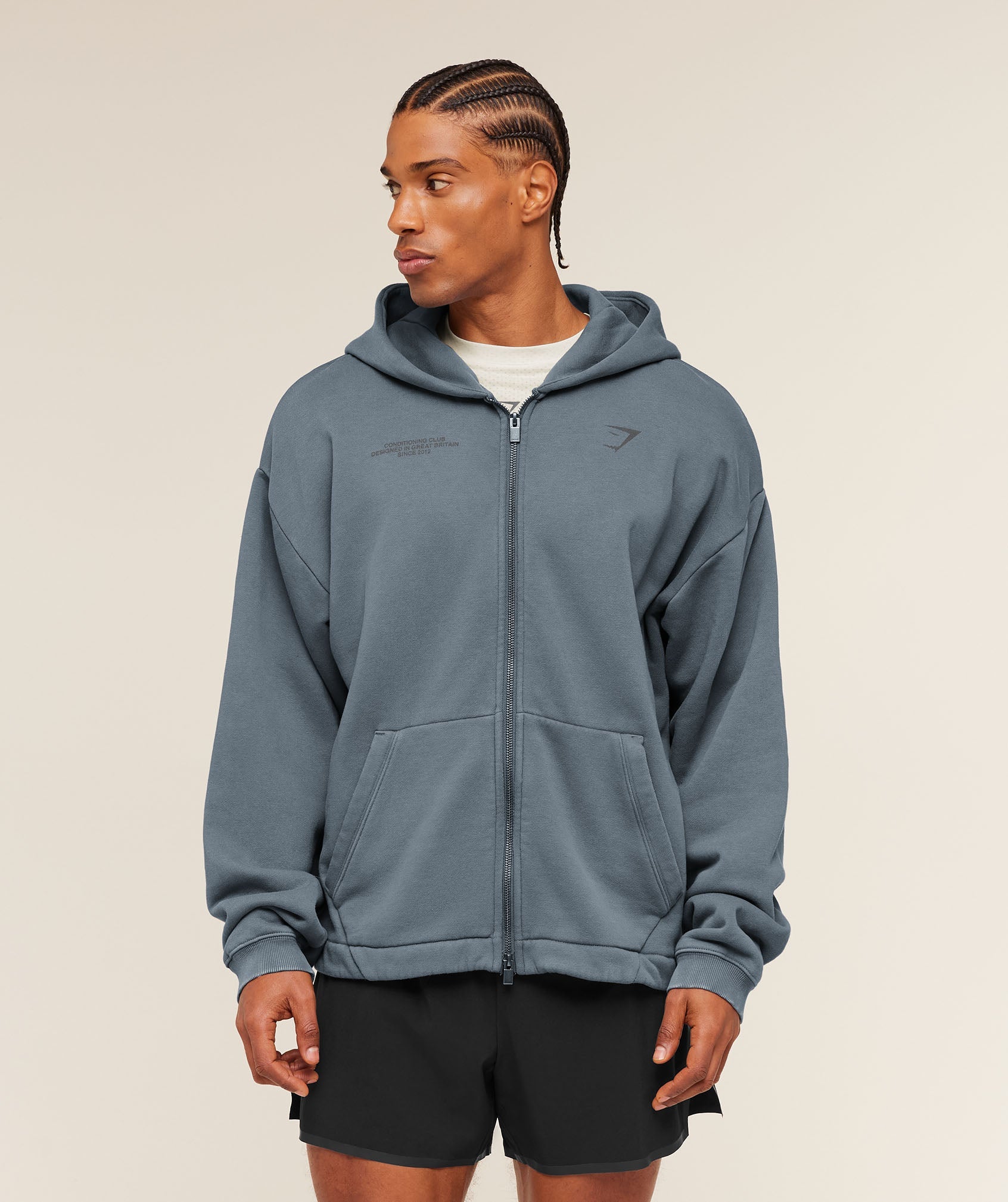 Gymshark Conditioning Club Washed Zip Through Hoodie Iron Blue