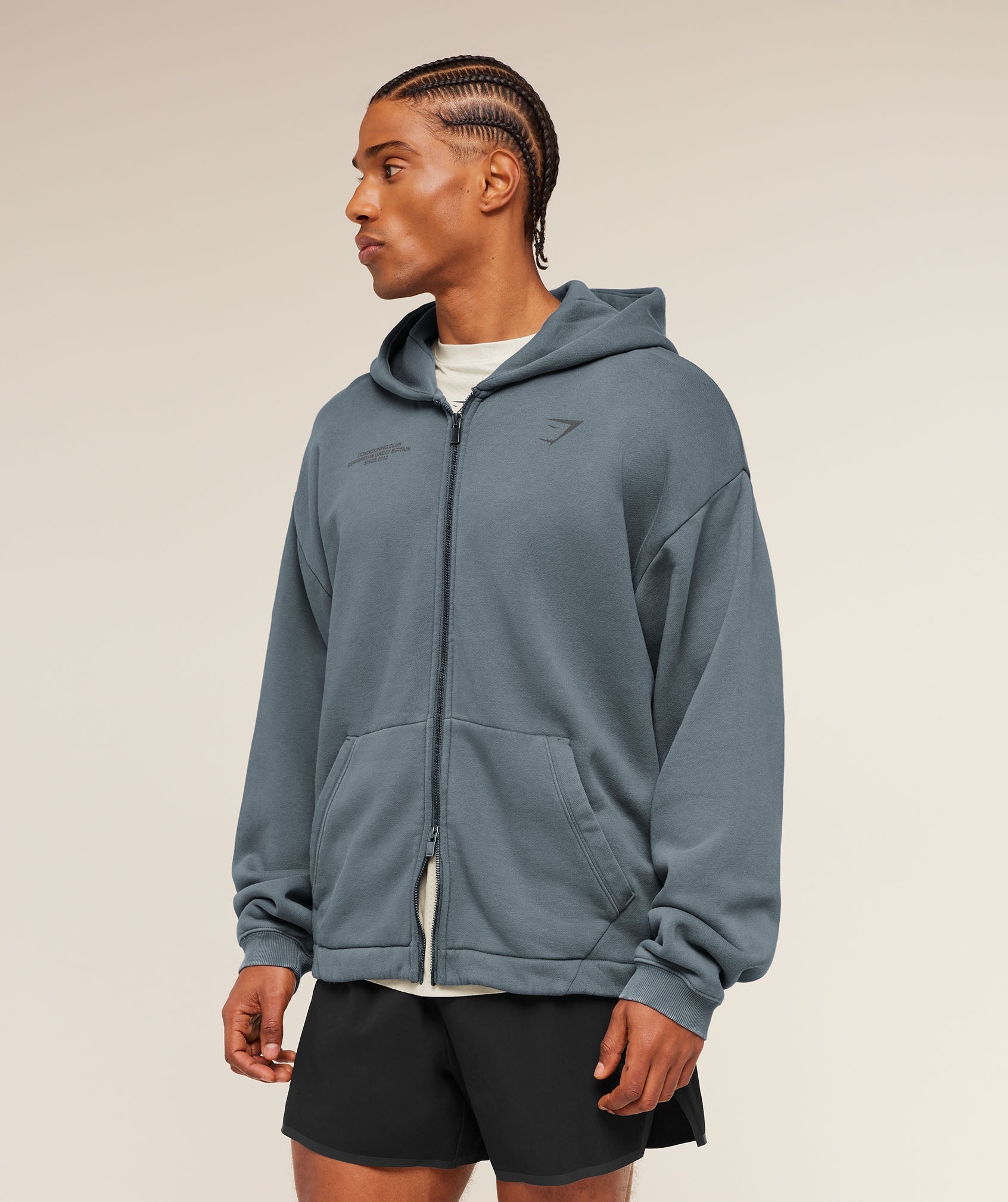 Gymshark Conditioning Club Washed Zip Through Hoodie Iron Blue
