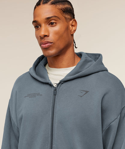 Gymshark Conditioning Club Washed Zip Through Hoodie Iron Blue