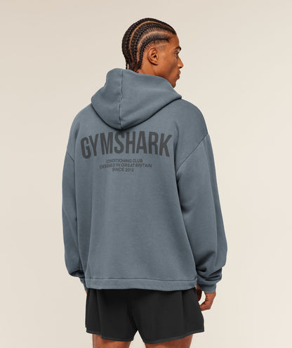 Gymshark Conditioning Club Washed Zip Through Hoodie Iron Blue