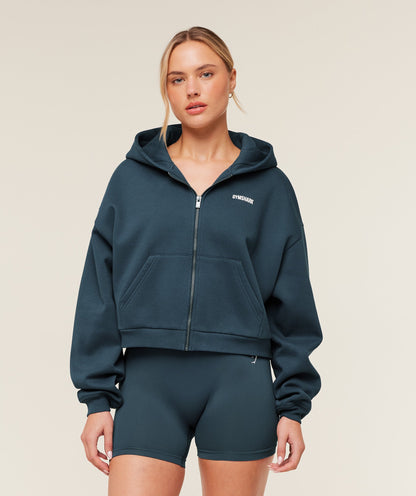 Women's Gymshark Cosy Luxe Zip Through Hoodie  Gs Stealth Blue