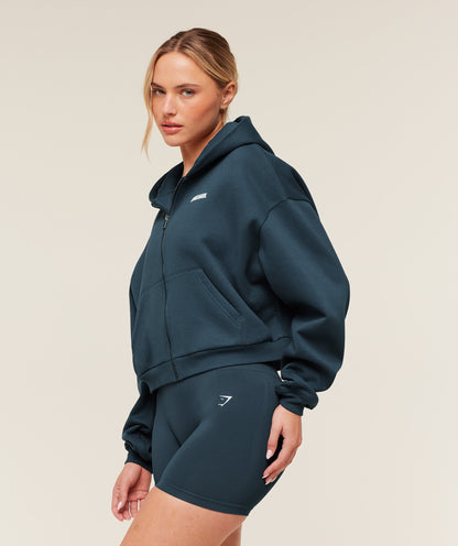 Women's Gymshark Cosy Luxe Zip Through Hoodie  Gs Stealth Blue