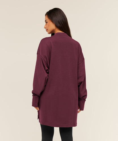 Women's Gymshark Covered Longline Cotton Long Sleeve Top Gs Impact Burgundy