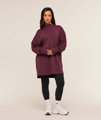 Women's Gymshark Covered Longline Cotton Long Sleeve Top Gs Impact Burgundy
