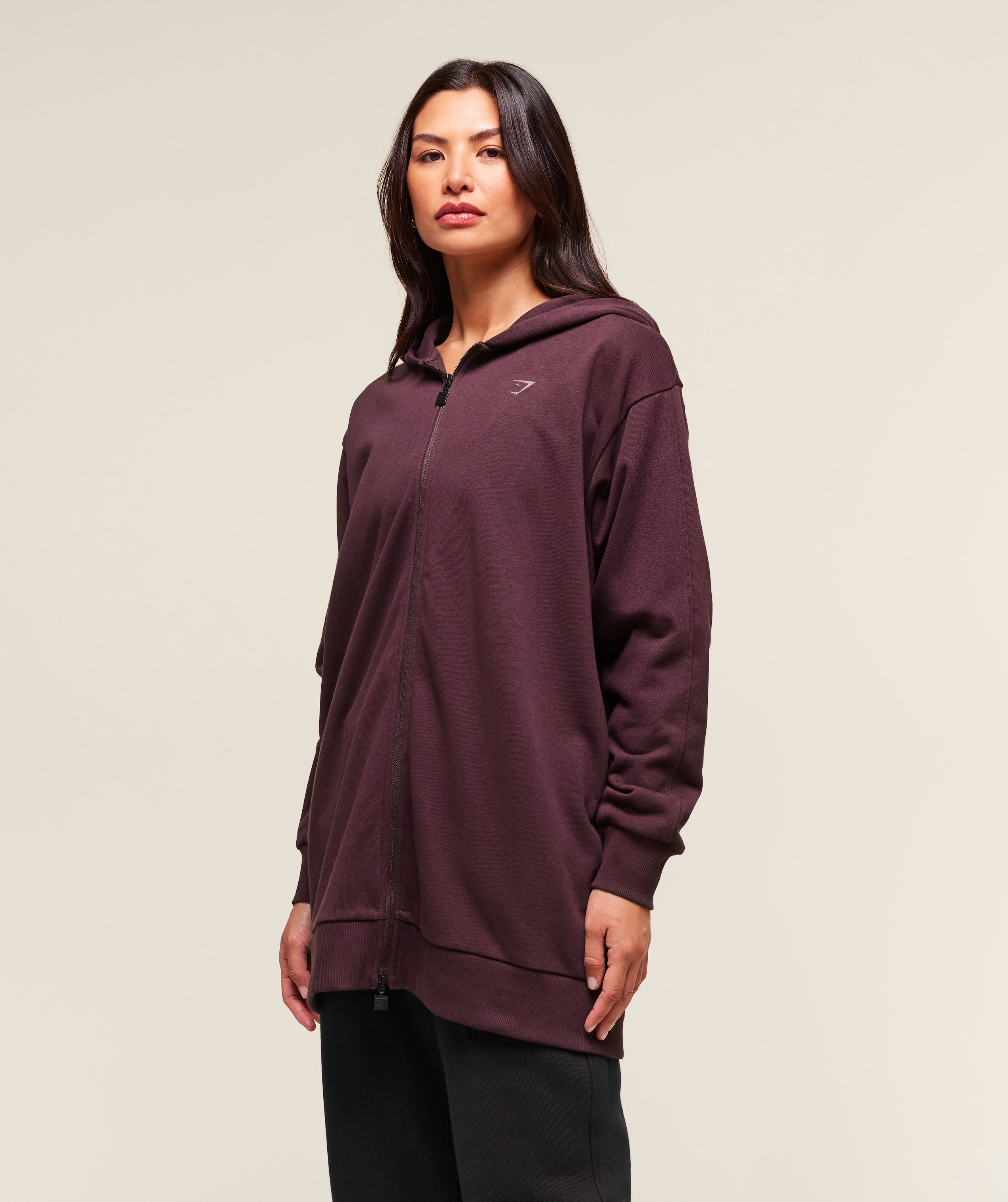 Women's Gymshark Covered Longline Zip Up Hoodie Cherry Purple