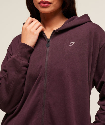 Women's Gymshark Covered Longline Zip Up Hoodie Cherry Purple