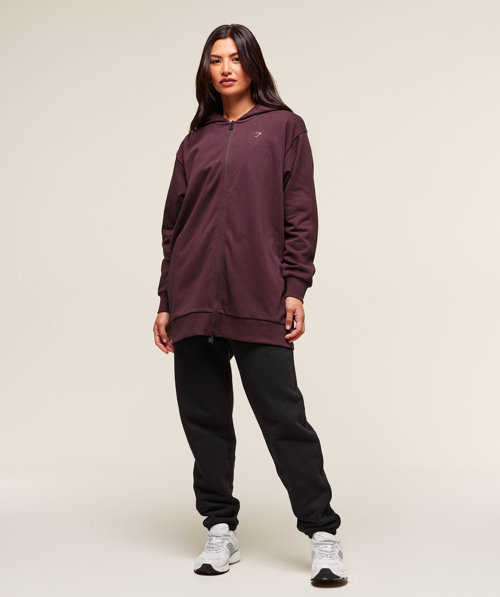 Women's Gymshark Covered Longline Zip Up Hoodie Cherry Purple