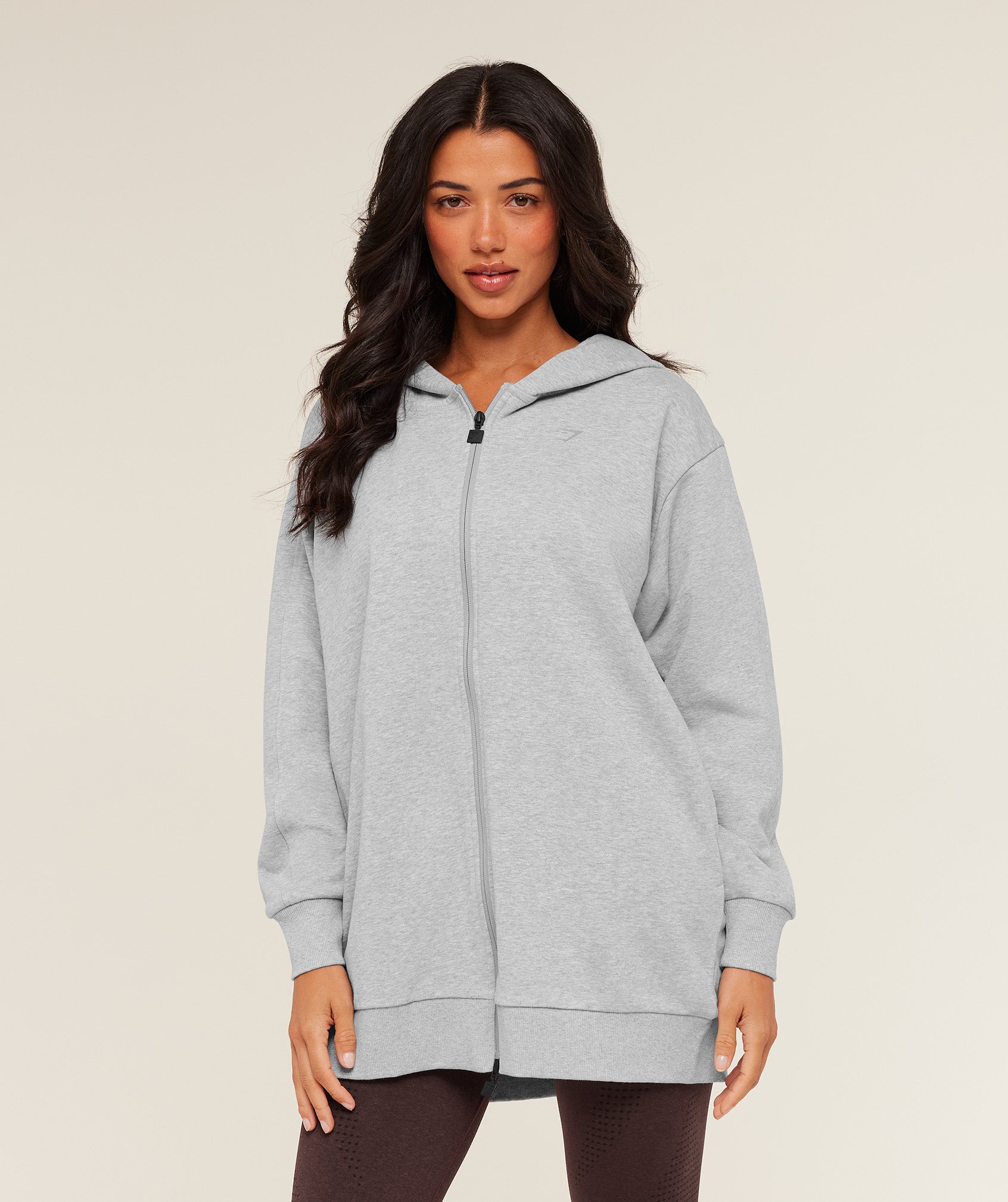 Women's Gymshark Covered Longline Zip Up Hoodie Light Grey Core Marl