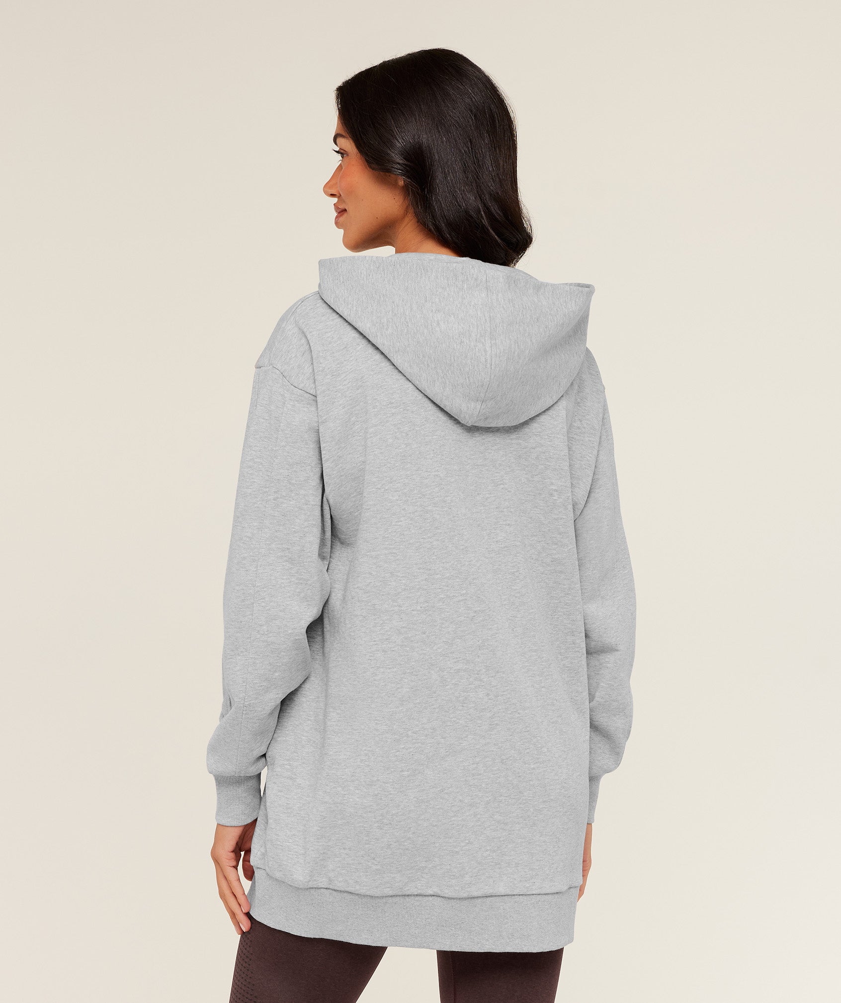 Women's Gymshark Covered Longline Zip Up Hoodie Light Grey Core Marl